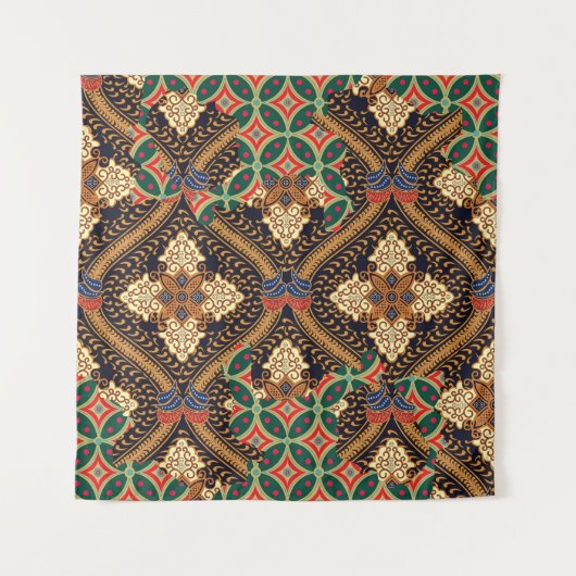 Indonesische Batik mit Pflanze: Unterschiedliche M Wandteppich (Vorderseite)