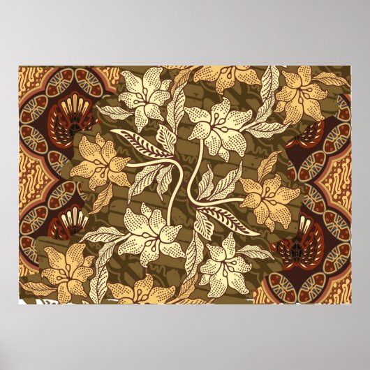 indonesische Batik-Motive mit Flora- und Fauna-Flo Poster (Vorne)