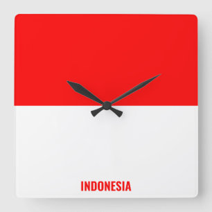 Indonesische Flagge Blendend Patriotisch Quadratische Wanduhr