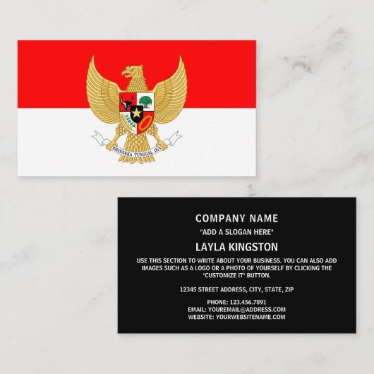 Indonesische Flagge und Nationalemblem, Indonesien Visitenkarte (Vorne/Hinten)