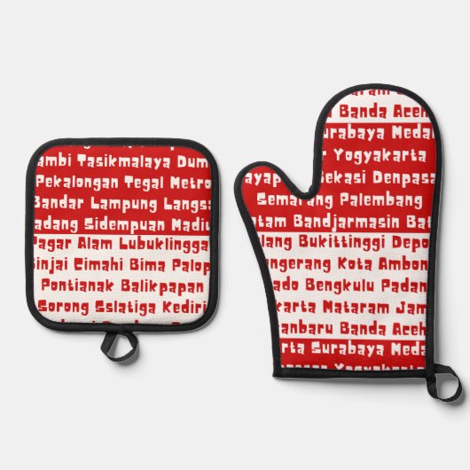 Indonesische Flaggenfarben mit Städten Ofenhandschuh & Topflappen-Set (Vorderseite)
