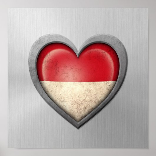 Indonesische Herzenflagge Stainless Steel Effect Poster (Vorne)