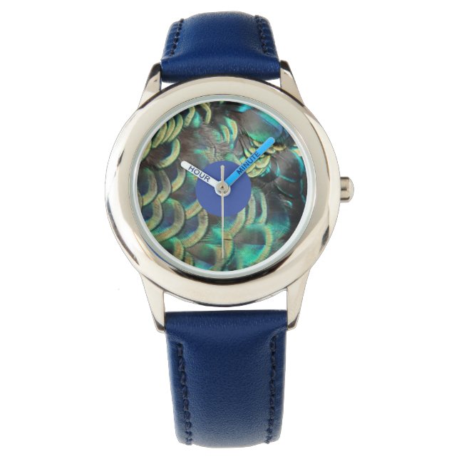 Indonesische Peacock Feathers Pattern Kids Watch Armbanduhr (Vorderseite)