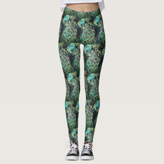Indonesische Peacock Feathers trocken Muster Leggi Leggings (Vorderseite)