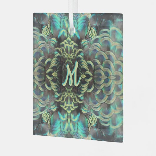 Indonesische Pfauenmuster Kust. Monogramm Ornament Aus Glas (Vorderseite links)