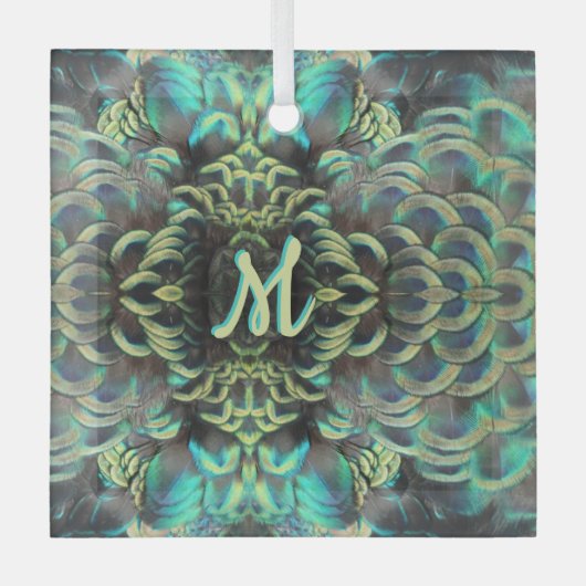 Indonesische Pfauenmuster Kust. Monogramm Ornament Aus Glas (Vorderseite)