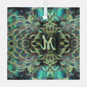 Indonesische Pfauenmuster Kust. Monogramm Ornament Aus Glas (Rückseite)