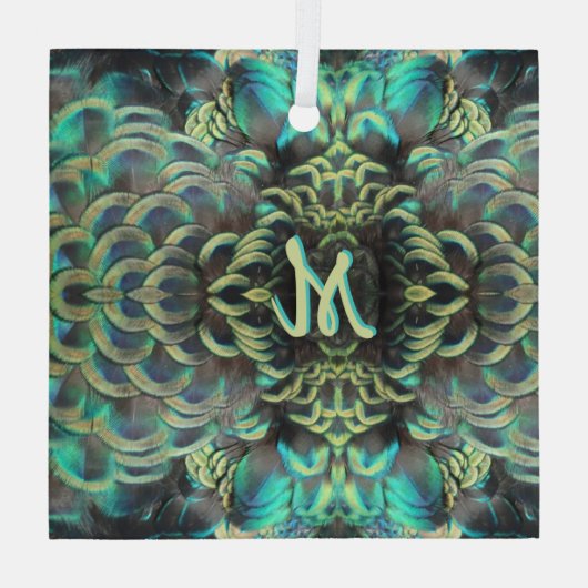 Indonesische Pfauenmuster Kust. Monogramm Ornament Aus Glas (Rückseite)