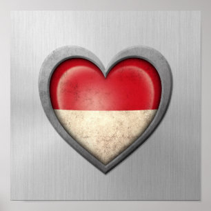 Indonesischer Herz-Flaggen-Edelstahl-Effekt Poster