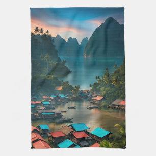 Indonesisches Fischerdorf Geschirrtuch