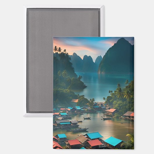 Indonesisches Fischerdorf Magnet (Vorderseite/Rückseite)