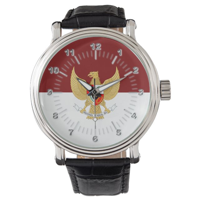 Indonesisches Flaggenzeichen Armbanduhr (Vorderseite)