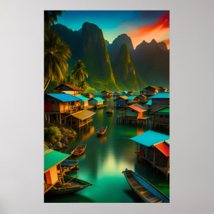 Indonesisches kleines Fischerdorf Poster