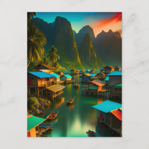 Indonesisches kleines Fischerdorf Postkarte
