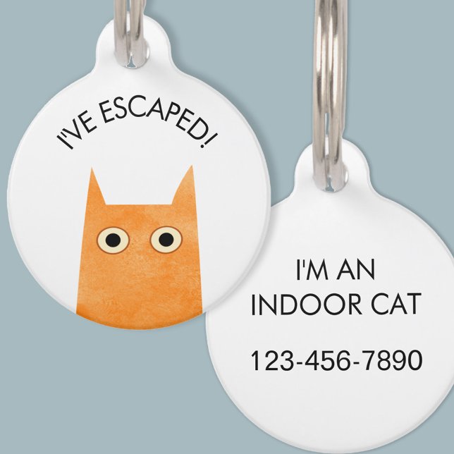 Indoor Cat entkommen Ginger Orange Cat Haustiermarke (Escaped Indoor Cat personalized phone number orange ginger cat pet tag)