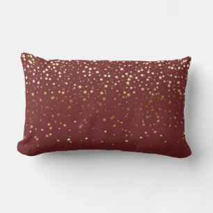 Indoor Petite Golden Stars Lumbar Pillow-Burgund Lendenkissen