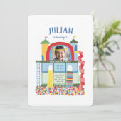 Indoor Playground Kindergeburtstag Party Foto Einladung (Stehend Vorderseite)