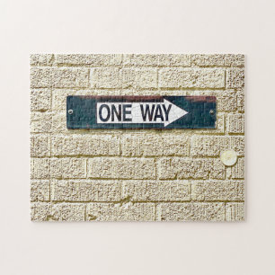 Industrial Brick Wall One Way Arrow Sign Puzzle