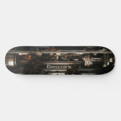 Industrial era machinery gears oil painting skateboard (Horizontal)
