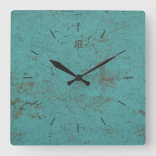 INDUSTRIAL Flaky blue paint plus lettering Quadratische Wanduhr