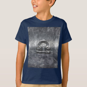 Industrial Libra Zodiac Sign in Silver Steel T-Shirt
