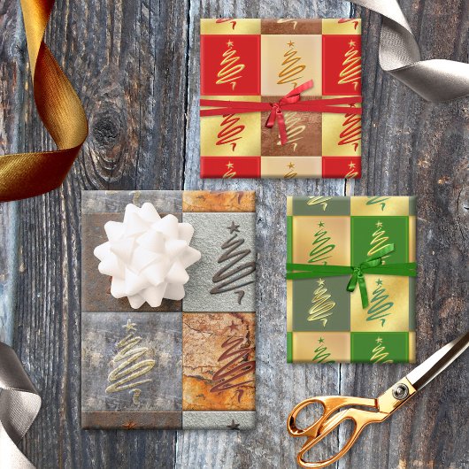 Industrial Modern Abstrakt Art Patterns Weihnachte Geschenkpapier Set