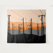 Industrial Sunset Silhouette Power Lines Wandteppich (Vorderseite (Horizontal))