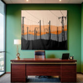 Industrial Sunset Silhouette Power Lines Wandteppich