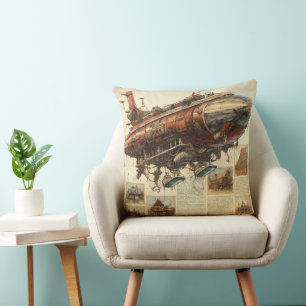 Industrie-Fantasie-Kupfer-Zeppelin-Stadtplan Kissen
