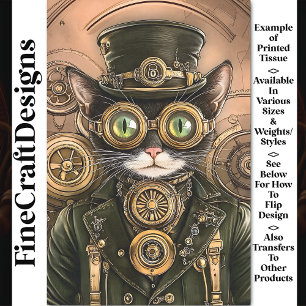 Industriebrass Steampunk Kat Kitty AB7 Decoupage Seidenpapier