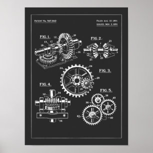 Industriegetriebe Blueprint-Design Poster