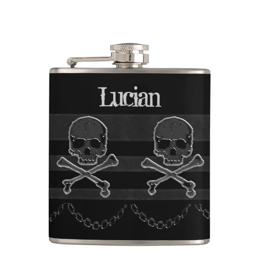 Industrieketten Skulls Cyber Goth Flask Flachmann (Vorderseite)