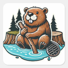 Industriell Brown Busy Beaver Quadratischer Aufkleber