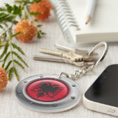 Industrielle albanische Flagge mit Stahlgraphik Schlüsselanhänger (Vorderseite rechts)