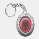 Industrielle albanische Flagge mit Stahlgraphik Schlüsselanhänger (Vorderseite links)