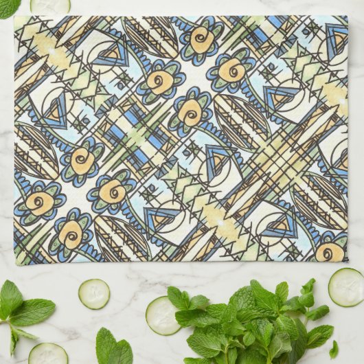 Industrielle Blume - Modernes geometrisches Muster Geschirrtuch (Gefaltet)