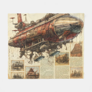 Industrielle Fantasy Kupfer-Zeppelin-Stadtplan Fleecedecke