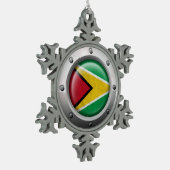 Industrielle Guyana-Flagge mit Stahlgraphik Schneeflocken Zinn-Ornament (Links)