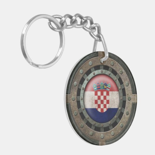 Industrielle kroatische Flaggen-Disc-Stahlgraphik Schlüsselanhänger (Vorderseite links)