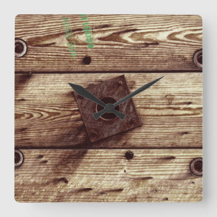 Industrielle Rustikale Holzstreifen Quadratische Wanduhr