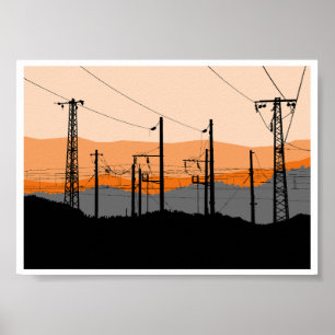Industrielle Silhouette von Stromleitungen bei Son Poster