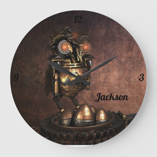 Industrielle Steampunk-Eule und Eier Große Uhr (Vorderseite)