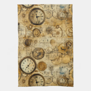 Industrielle Steampunk-Uhr Sepia-Messing Geschirrtuch