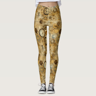 Industrielle Steampunk-Uhr Sepia-Messing Leggings