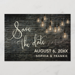 Industrielle Ziegel, Vintage-Lichter, Datum vormer Save The Date