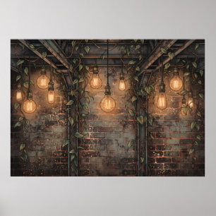 Industrielle Ziegelwand Edison Glühbirnen Poster