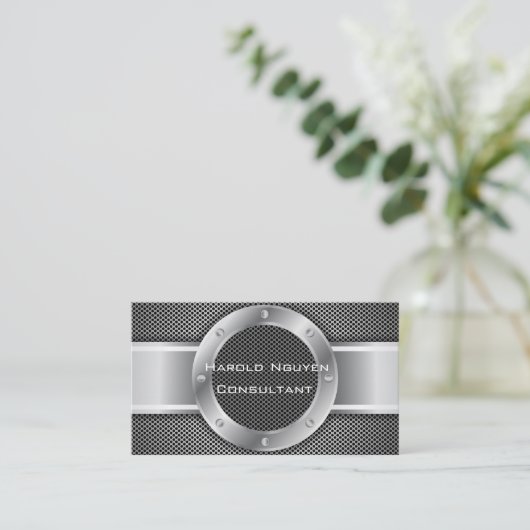 Industrieller Mesh Metallischer Edelstahl Visitenkarte (Stehend Vorderseite)