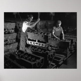 Industrielles Foto - militärische Motor Blöcke WW2 Poster