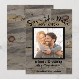 Industrielles Grau Braun Rustikal Save-the-Date Einladung