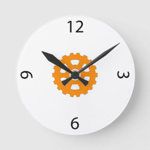 Industrielles oranges Zahnrad Runde Wanduhr